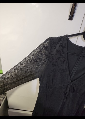 Siyah Dantel Detaylı Mini Goth Elbise - Görsel 4