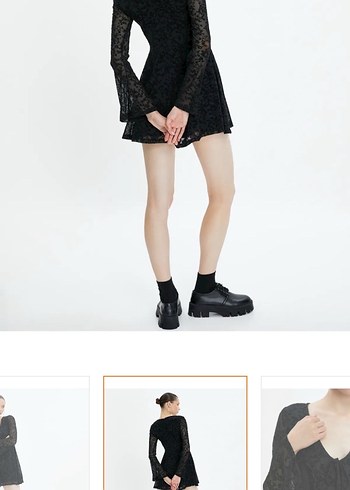 Siyah Dantel Detaylı Mini Goth Elbise - Görsel 2