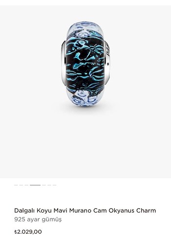 Dalgalı Koyu Mavi Murano Cam Okyanus Charm - Görsel 5