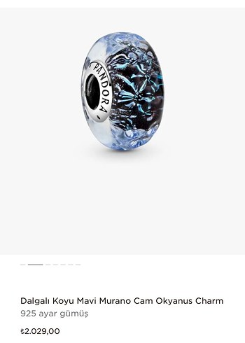 Dalgalı Koyu Mavi Murano Cam Okyanus Charm - Görsel 2