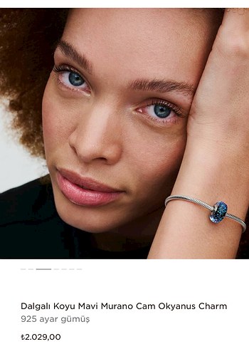 Dalgalı Koyu Mavi Murano Cam Okyanus Charm - Görsel 6