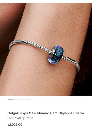 Dalgalı Koyu Mavi Murano Cam Okyanus Charm - Görsel 4