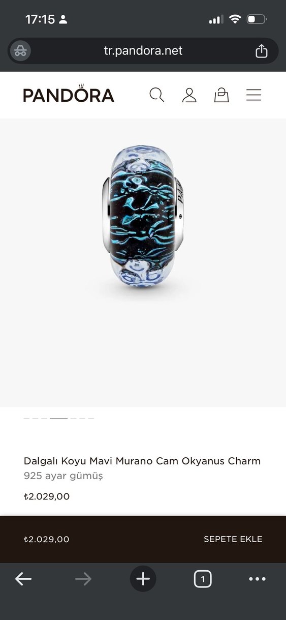 Dalgalı Koyu Mavi Murano Cam Okyanus Charm - Görsel 5