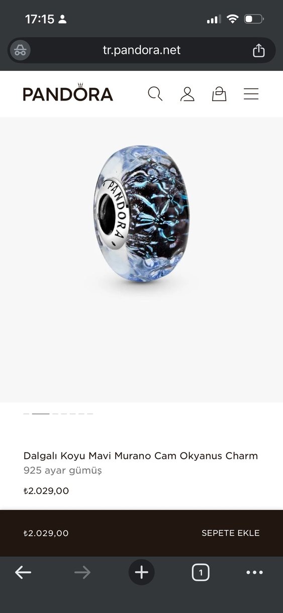 Dalgalı Koyu Mavi Murano Cam Okyanus Charm - Görsel 2