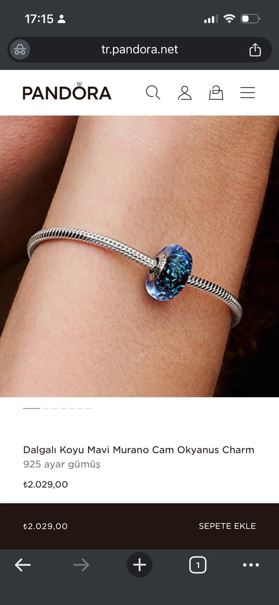 Dalgalı Koyu Mavi Murano Cam Okyanus Charm - Görsel 4