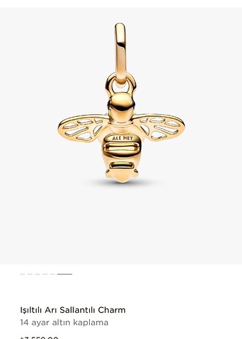 14 Ayar Altın Kaplama Işıltılı Arı Charm - Görsel 3