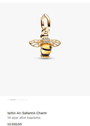 14 Ayar Altın Kaplama Işıltılı Arı Charm - Görsel 2