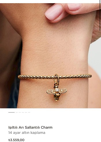 14 Ayar Altın Kaplama Işıltılı Arı Charm - Görsel 7