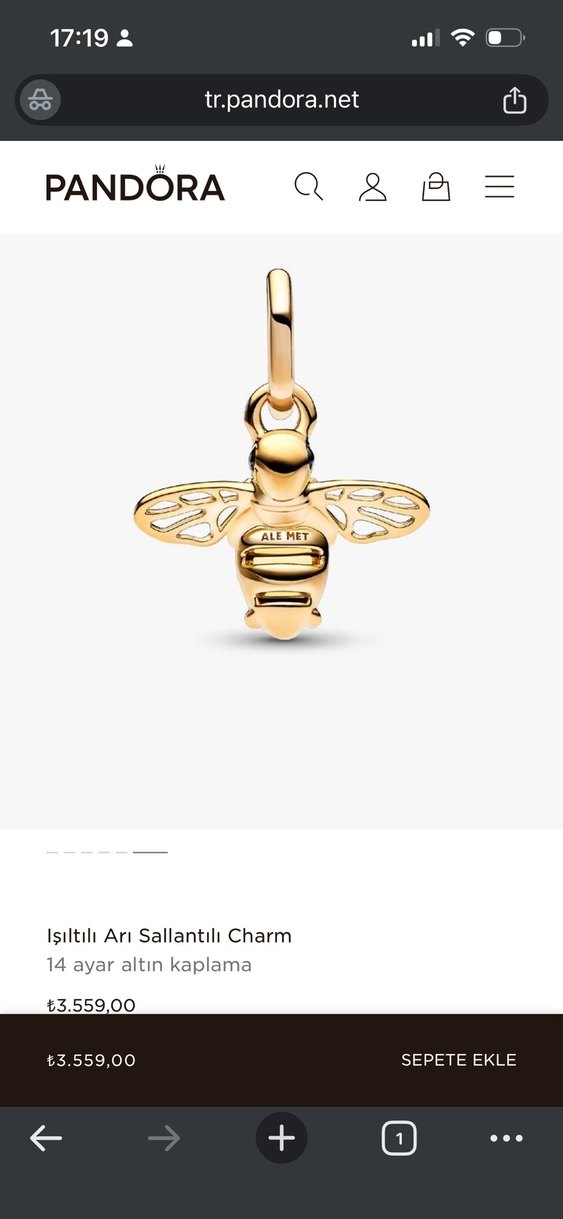 14 Ayar Altın Kaplama Işıltılı Arı Charm - Görsel 3