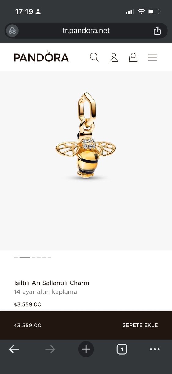 14 Ayar Altın Kaplama Işıltılı Arı Charm - Görsel 2