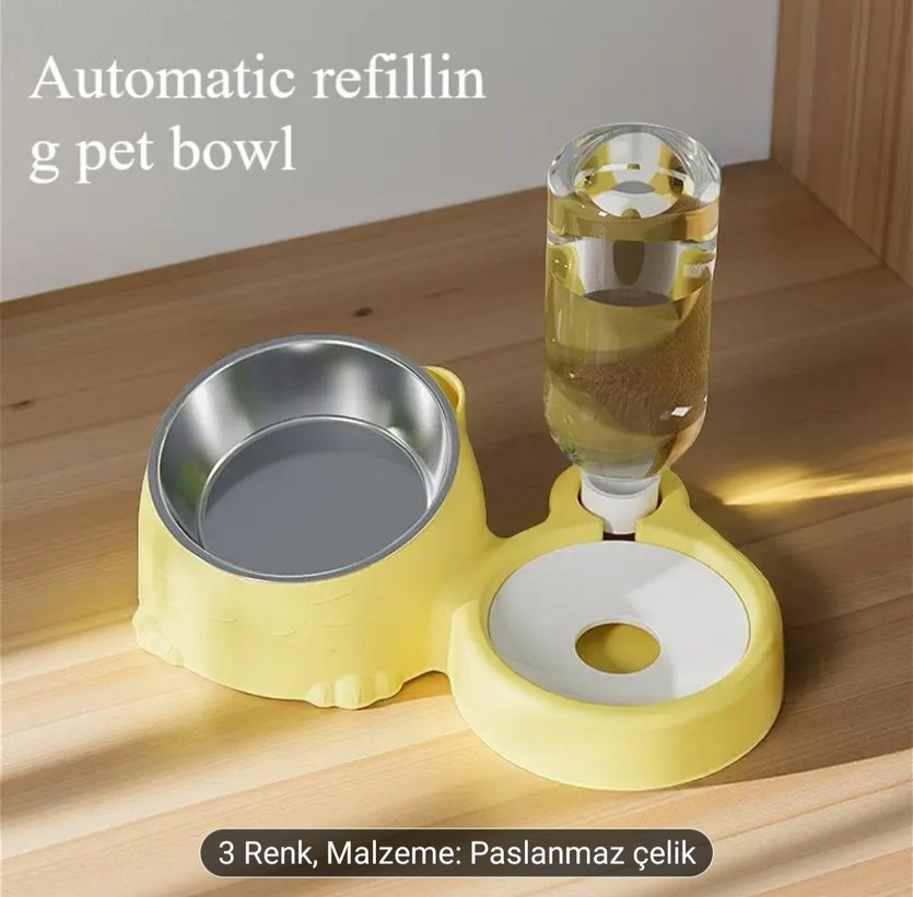Pembe Paslanmaz Çelik Otomatik Su ve Mama Kabı - Görsel 2