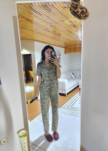 Leopar Desenli Kısa Kollu Tulum