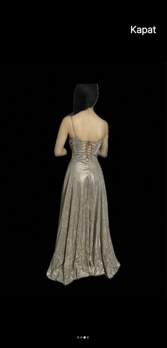 Parlak Altın Renkli Uzun Abiye Elbise - Görsel 2