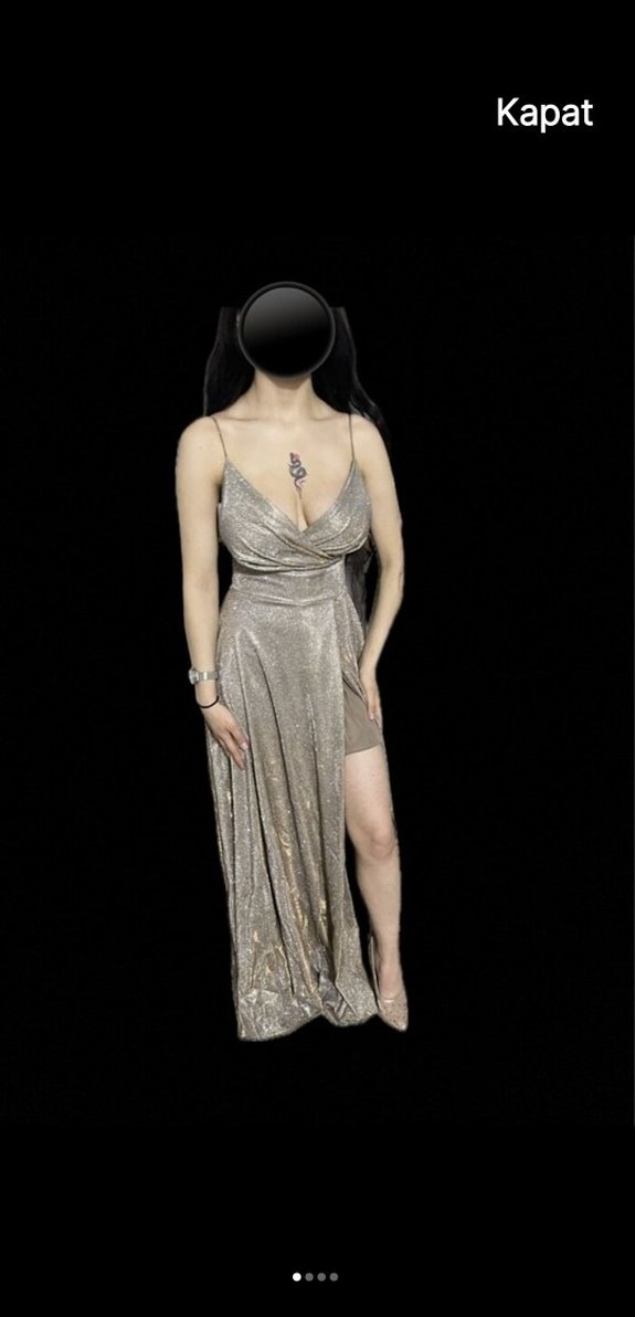 Parlak Altın Renkli Uzun Abiye Elbise - Görsel 3