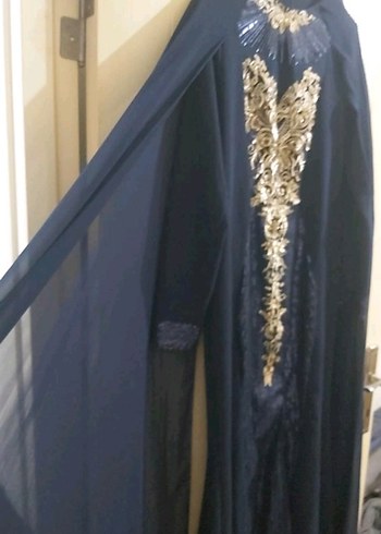 Lacivert Nakışlı Uzun Kollu Abiye Elbise - Görsel 2