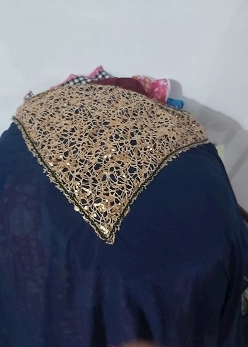 Lacivert Nakışlı Uzun Kollu Abiye Elbise - Görsel 3