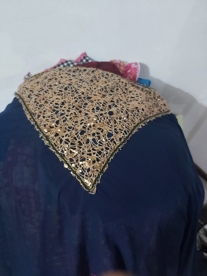 Lacivert Nakışlı Uzun Kollu Abiye Elbise - Görsel 3