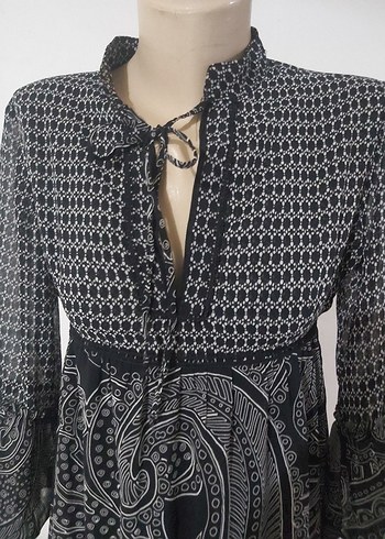 Gri Bohem Desenli Uzun Elbise - Görsel 5