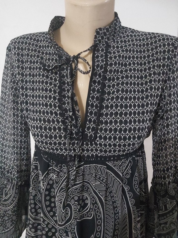 Gri Bohem Desenli Uzun Elbise - Görsel 5