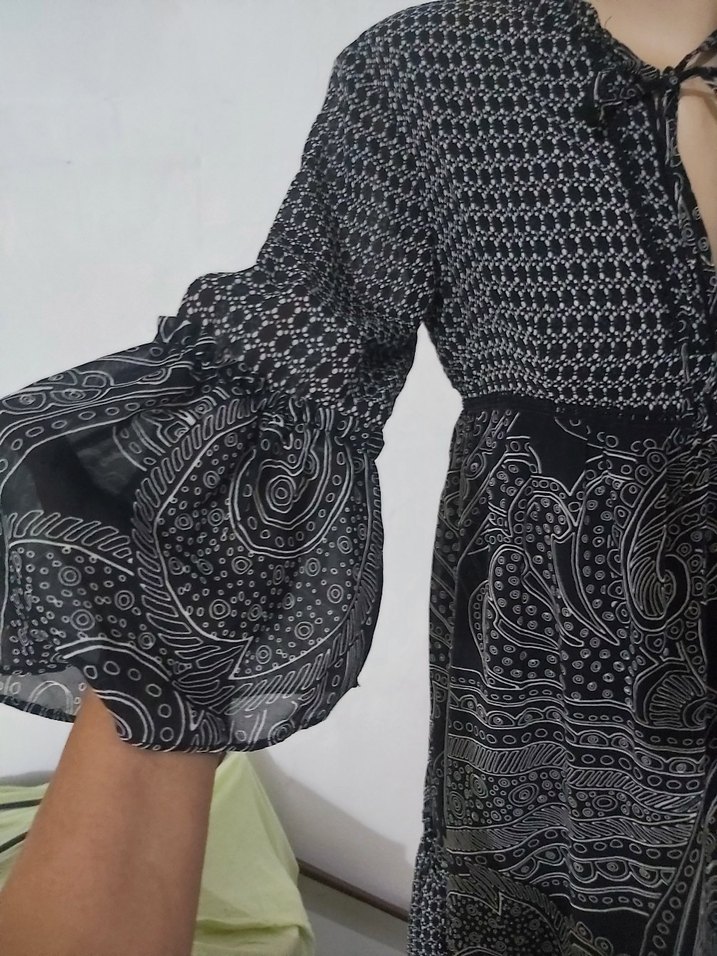 Gri Bohem Desenli Uzun Elbise - Görsel 2