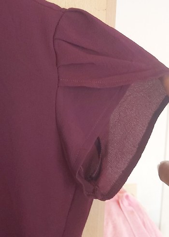 Diğer Bordo Kadın Kısa Kollu Salaş Bluz