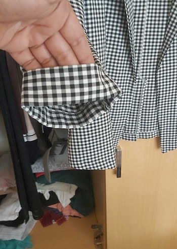 l Beden Gri Ekose Kadın Blazer Ceket