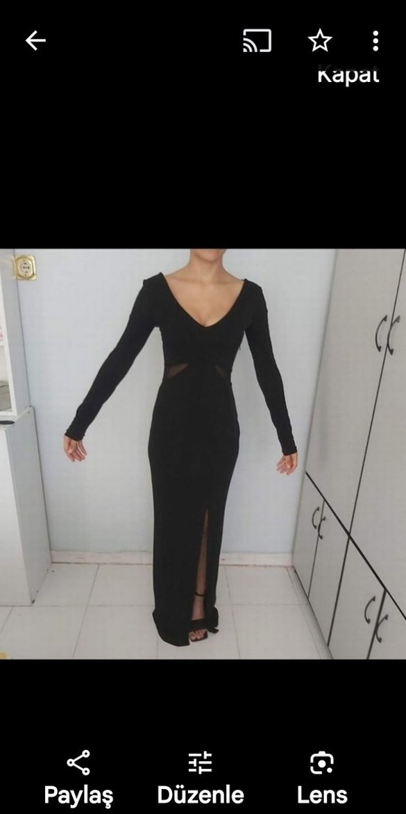 Uzun Kollu Siyah V Yaka Gotik Elbise - Görsel 2