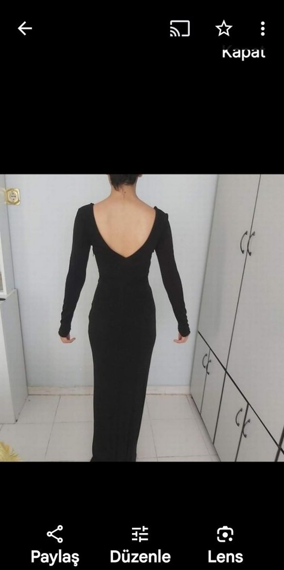 Uzun Kollu Siyah V Yaka Gotik Elbise - Görsel 3