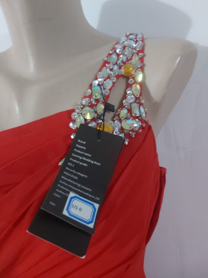 Uzun Kırmızı Drapeli Straplez Abiye Elbise - Görsel 4