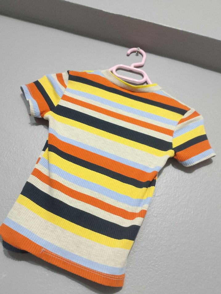 Kız Çocuk Çizgili Kısa Kollu Triko Tişört - Görsel 5