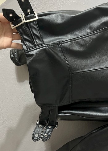 Siyah Deri Biker Ceket - Görsel 5