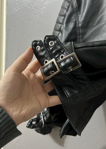 Siyah Deri Biker Ceket - Görsel 7