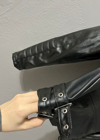 Siyah Deri Biker Ceket - Görsel 6