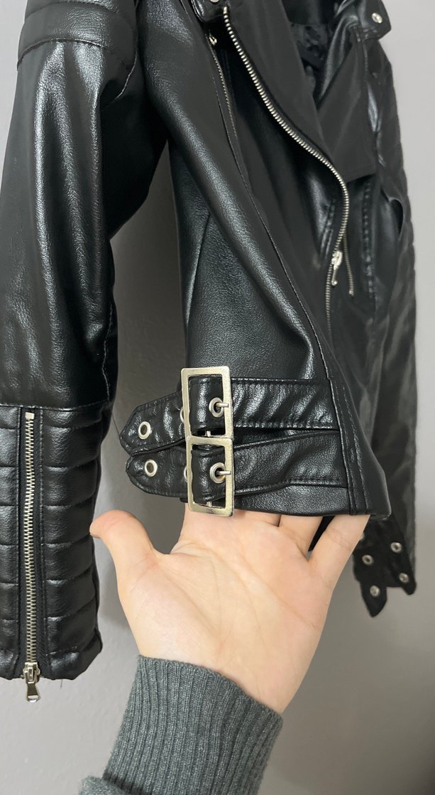 Siyah Deri Biker Ceket - Görsel 2