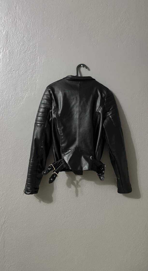 Siyah Deri Biker Ceket - Görsel 4