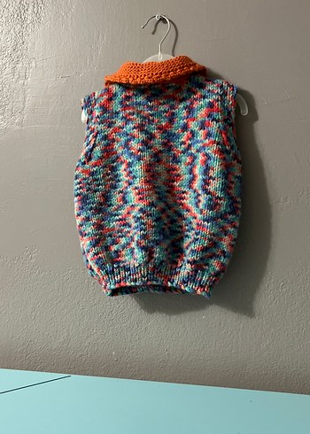 Renkli Bağlamalı Desenli Kız Örgü Yelek - Görsel 3