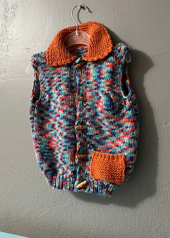 Renkli Bağlamalı Desenli Kız Örgü Yelek - Görsel 2