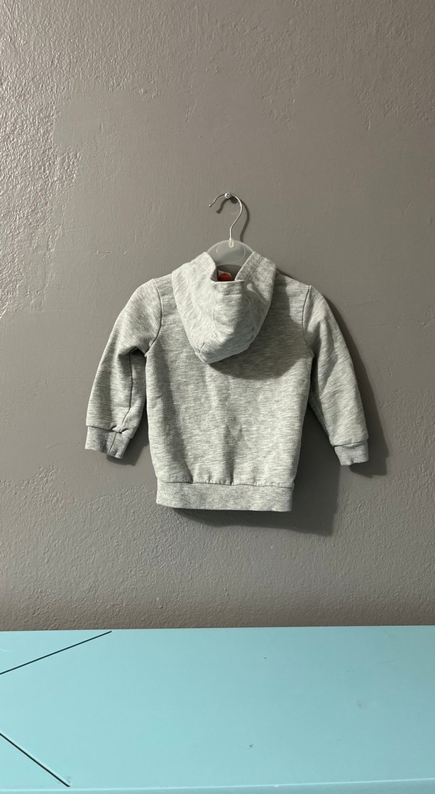 Kapüşonlu Fermuarlı Gri Erkek Çocuk Sweatshirt - Görsel 3