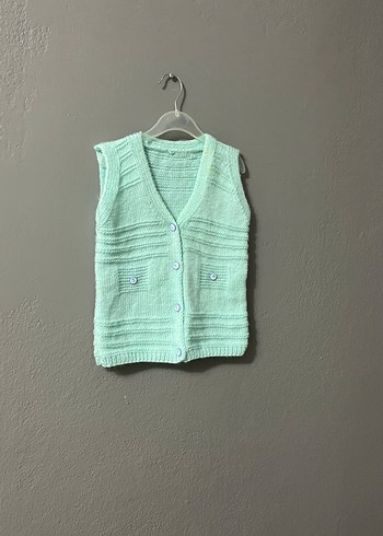 Kız Çocuk Turkuaz V Yaka Örgü Süveter - Görsel 2