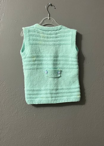 Kız Çocuk Turkuaz V Yaka Örgü Süveter - Görsel 4