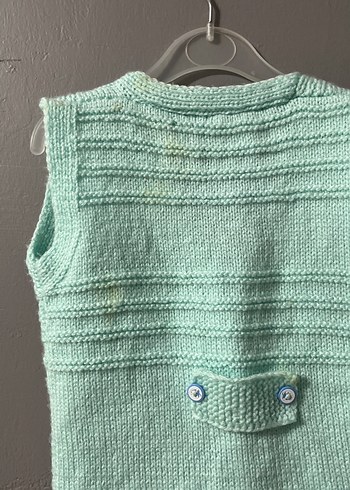 Kız Çocuk Turkuaz V Yaka Örgü Süveter - Görsel 5