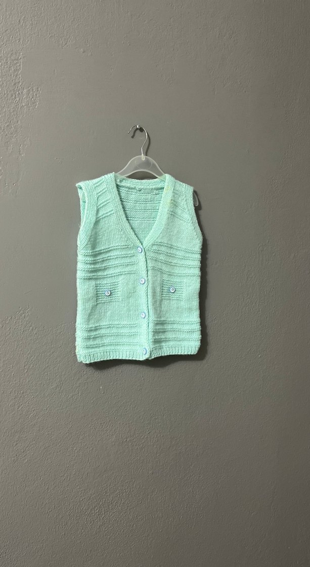 Kız Çocuk Turkuaz V Yaka Örgü Süveter - Görsel 2
