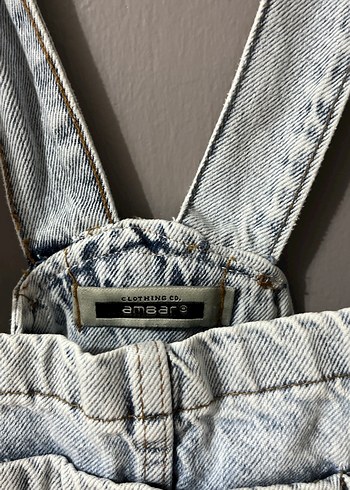Gri Denim Midi Straplez Kısa Tulum - Görsel 3