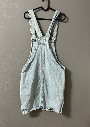 Gri Denim Midi Straplez Kısa Tulum - Görsel 5