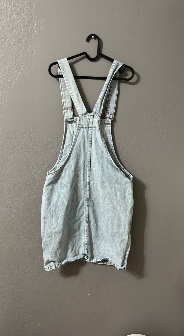 Gri Denim Midi Straplez Kısa Tulum - Görsel 5