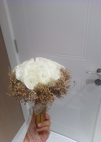 Beden beyaz Renk Dantel Detaylı Modern Klasik Beyaz Gelin Buketi