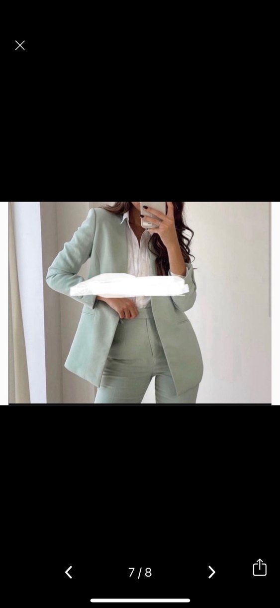 Kadın su yeşili Kemerli Midi Blazer ve pantolon - Görsel 2