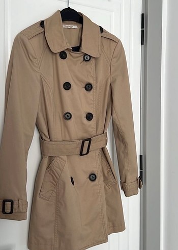 Düğmeli Bej Midi Trençkot - Görsel 2