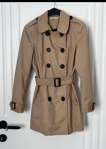 Düğmeli Bej Midi Trençkot - Görsel 3