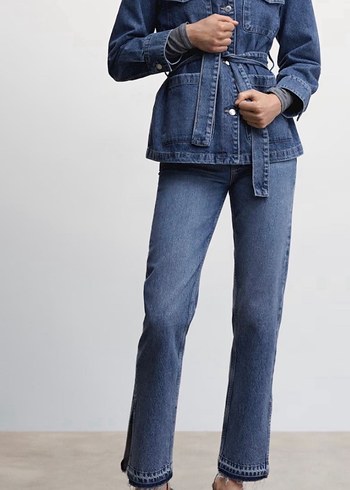 mango 36 beden Mavi Kot Ceket, Kemerli, Normal Boy - Görsel 7